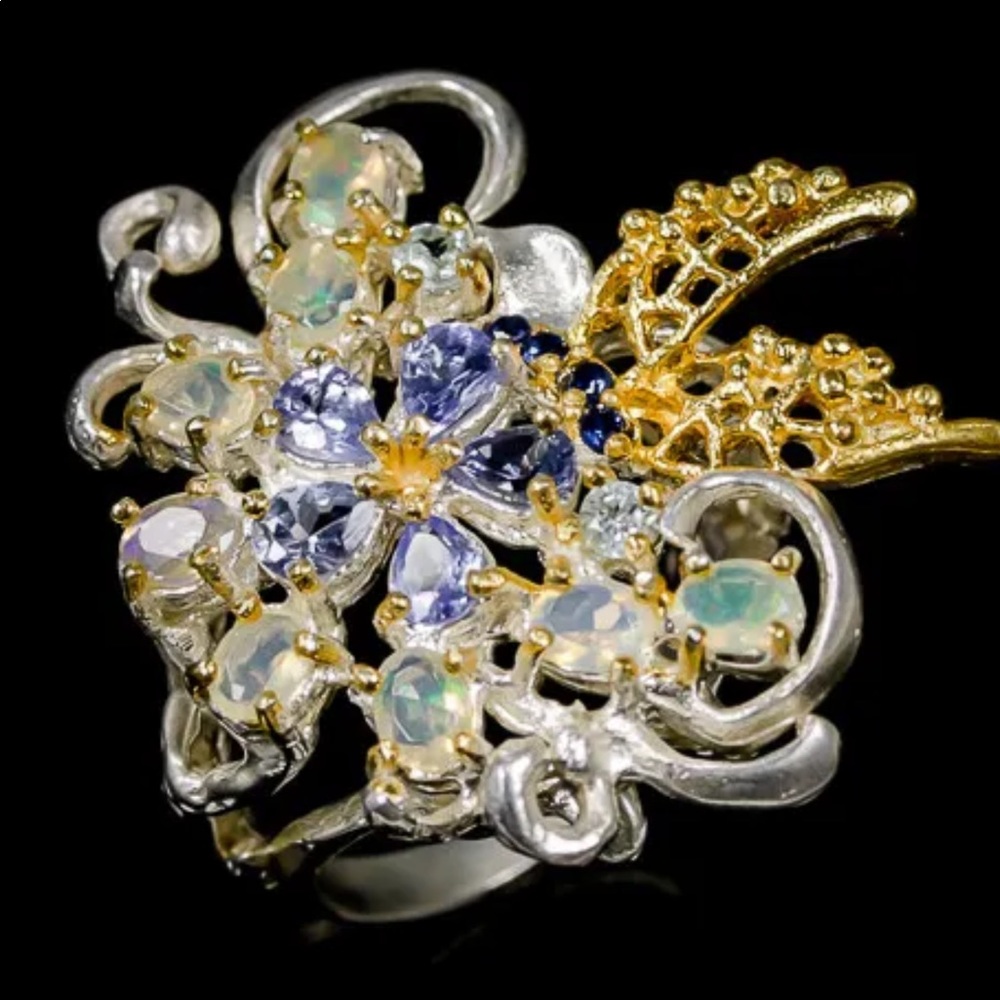 Breathtaking Genuine Tanzanite & Faceted Opal Ring
